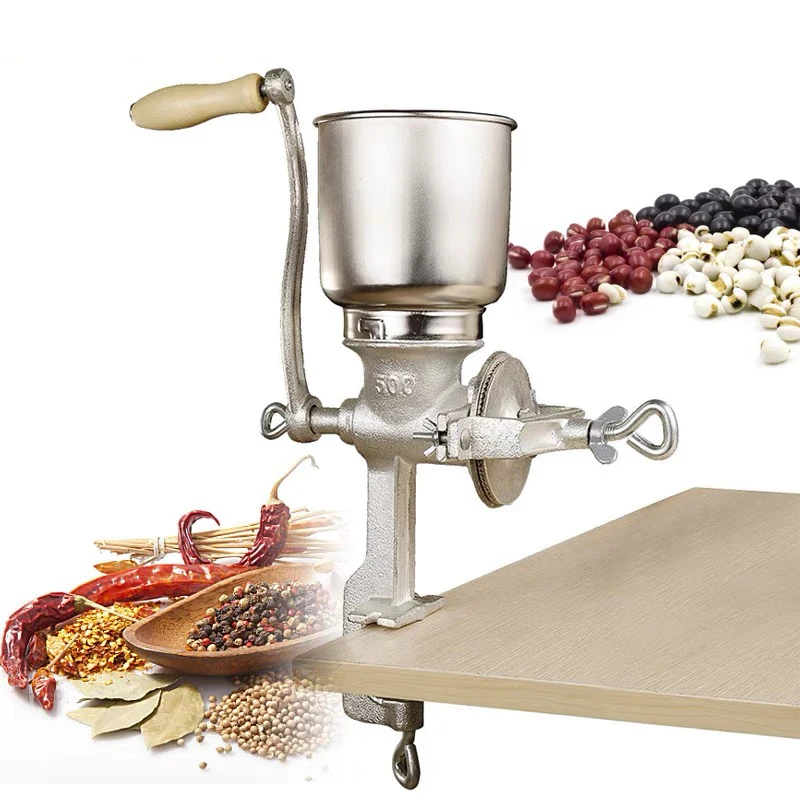 Hand-cranked barley malt mill, cereal spice dry food grinder, household flour grinder, home brewing beer tool