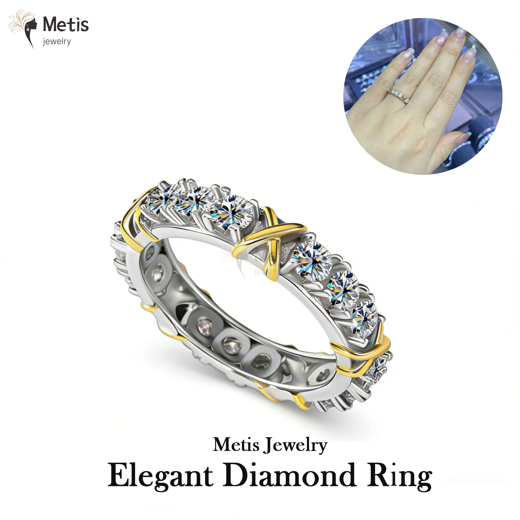 

Кольцо с муассанитом, ослепительное, с золотисто-серебристыми вставками, в форме креста, для мужчин и женщин, модное, для пар, легкое, роскошное, изысканное украшение