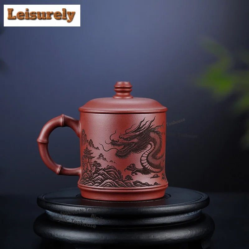 

Чайная чашка из исинской глины (380 мл) с бамбуковым узором, высококачественная, с крышкой, для кофе и чая, с пейзажным рисунком Ди Чао Цин, персональная чашка для дегустации, предметы чайной посуды, ремесленное изделие