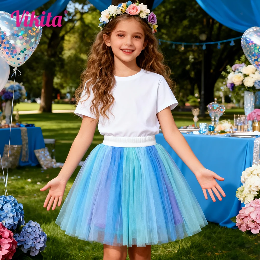 

VIKITA Girls Tutu Fluffy Blue Skirt Toddlers Princess Ballet Dance Tulle Mesh Skirts Kids Casual Daily Clothes Pettiskirt Skirt