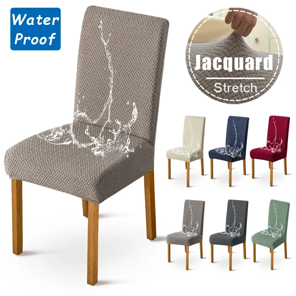 Jacquard Waterproof Fabric Chair Covers Elastic Dining Room Chair Seat Cover Protective Case for Restaurant Wedding Banquet