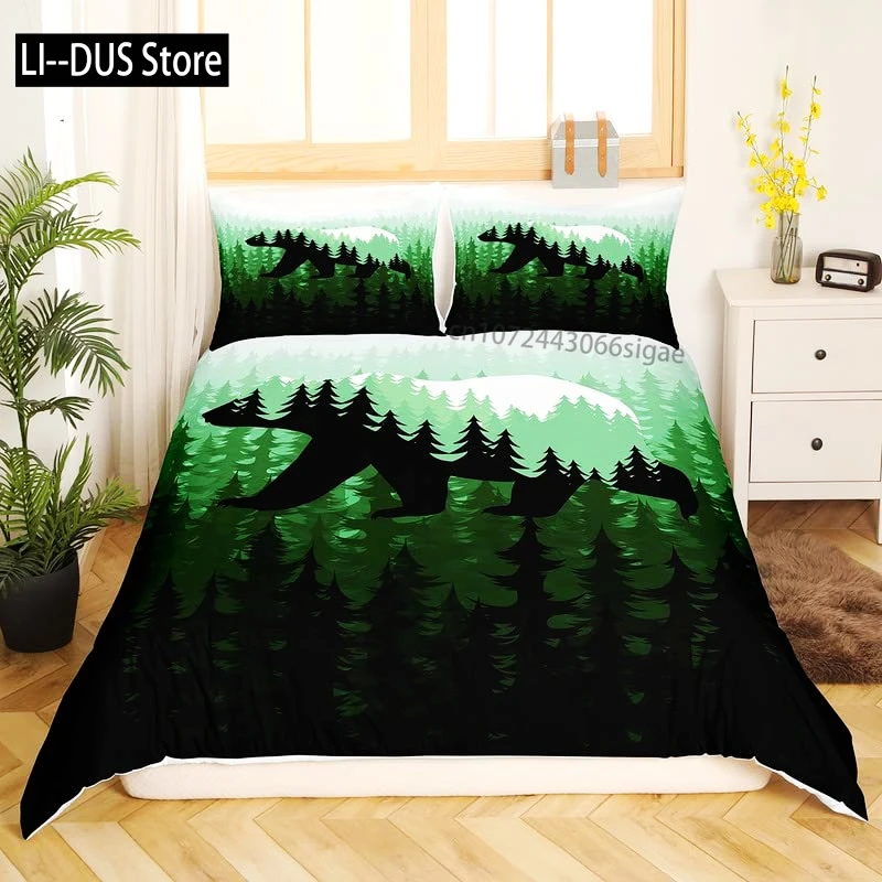 

Комплект пододеяльников Pine Trees in The Forest, декоративный комплект постельного белья из 3 предметов с туманными подушками Шамс, полный размер королевы, теплый темно-серый