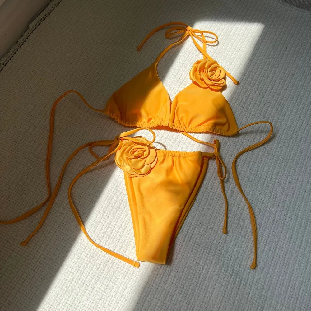 3pcs Fashion Long Dress Bikini Set for Women Halter Neck Self Tie Separated Swimsuits Summer Padded Bathing Suits Summer Season