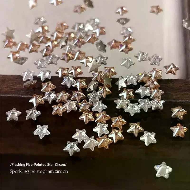 50Pcs Star Zircon Nail Rhinestone Nail Art Charm Sparkle 3D Nail Rivet Flat Bottom Nail Decoration Parts DIY Manicure