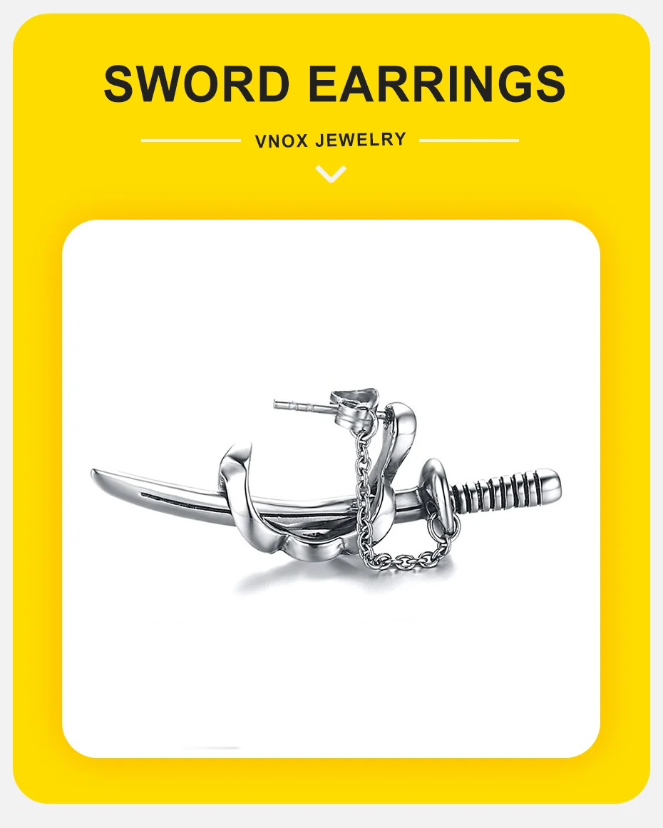 Vnox coole Punk Schwert Ohr stecker für Männer Frauen, nie verblassen Edelstahl Samurai Scimitar Katana Zaun Ohr Zubehör – Detail 1