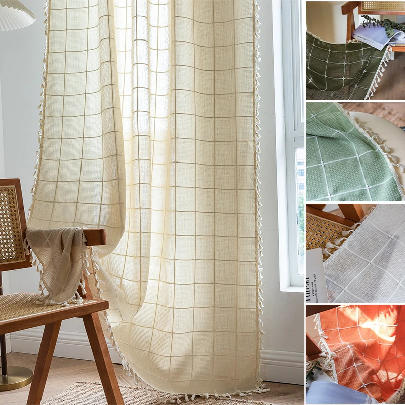

Luxurious Sheer Curtains Modern Tassel Drapes Curtains for Bedroom Living Room Decoration Light Filtering Boho Chic Home Decor