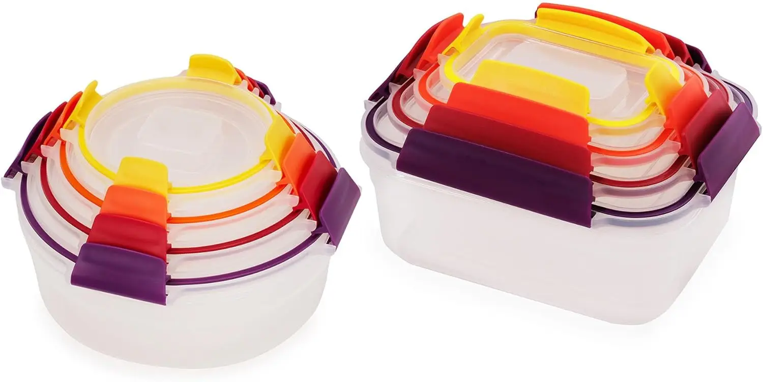 

16-Piece Nesting Food Storage Container Set with Lockable Airtight Lids, BPA-Free Plastic, Multicolor