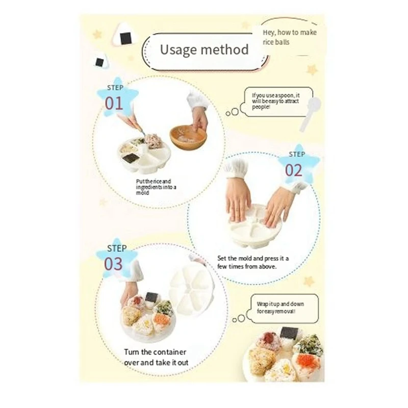 Onigiri Maker, Rice Ball Mold, Can Make 6 Rice Balls Simultaneously, Rice Ball Maker, Quick, Hygienic Rice Ball Maker