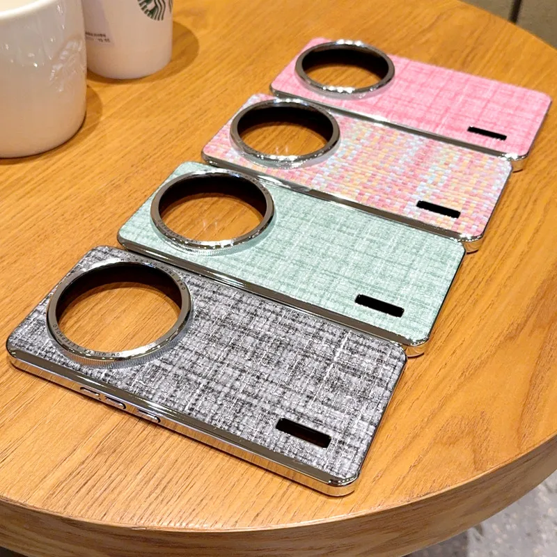 Dla Xiaomi 15 14 13 12S Ultra Case Retro Weave Woven Fabric Raised Metal Frame Camera Lens Protection Plating Cover Braided