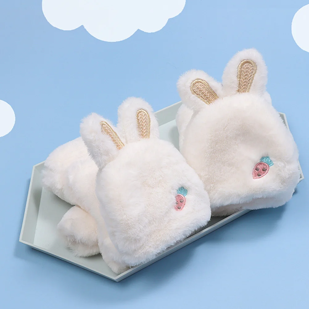 

1 Pair Warm Rabbit Ear Gloves Winter Finger-Less Hand Protectors Anti-Wrinkle Polyester Cute Cartoon Clamshell Mitten For Women
