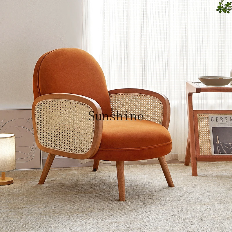 

Japanese rattan soft bag sofa single chair living room balcony leisure homestay solid wood