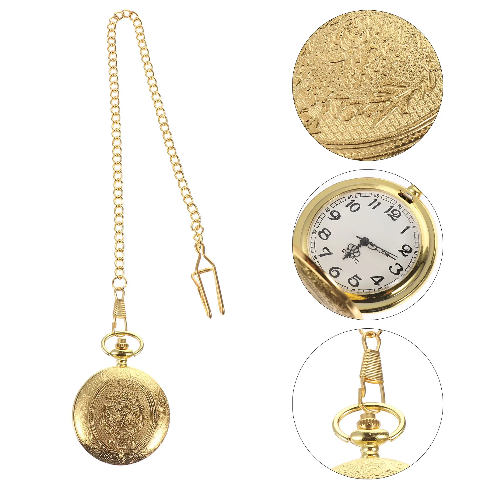 

Pocket Watch Vintage Jewelry Engraved Gift Birthday Alloy Quartz Necklace Father