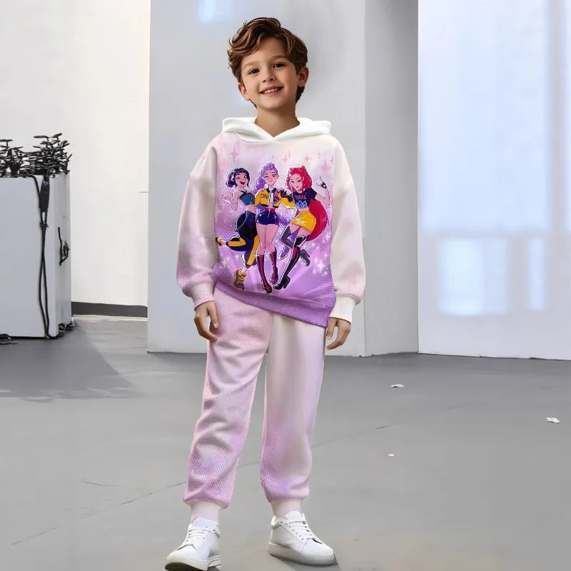 

New Spring Children's Clothes Anime K-Pop Demon Hunters Sports Coat Hoodie Costume Anime Hooded Tops Jacket with pants set Party