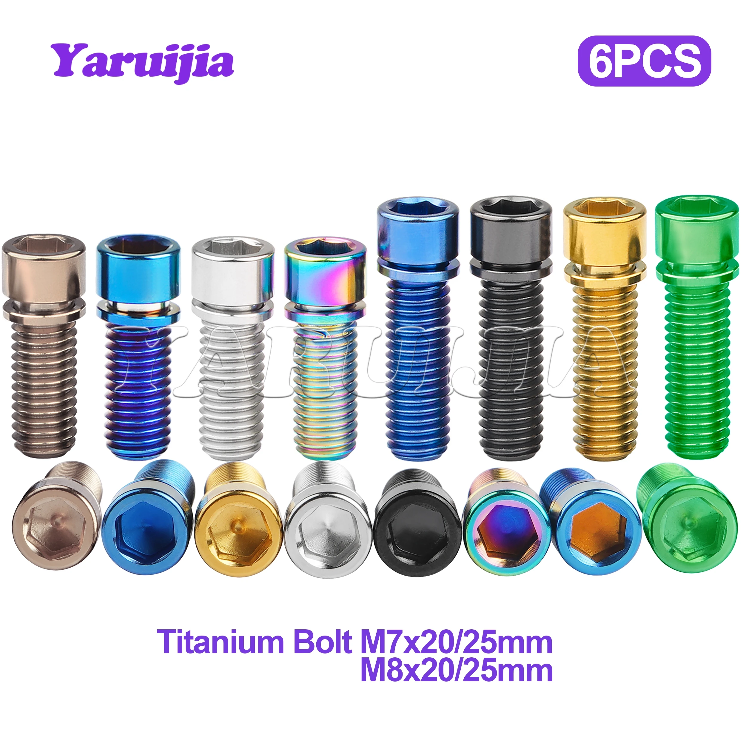 Yaruijia 6PCS ไทเทเนียม Bolt M7/M8x20/25mm Allen ทรงกระบอกหัวปะเก็นสกรูสําหรับจักรยาน fix อุปกรณ์เสริม