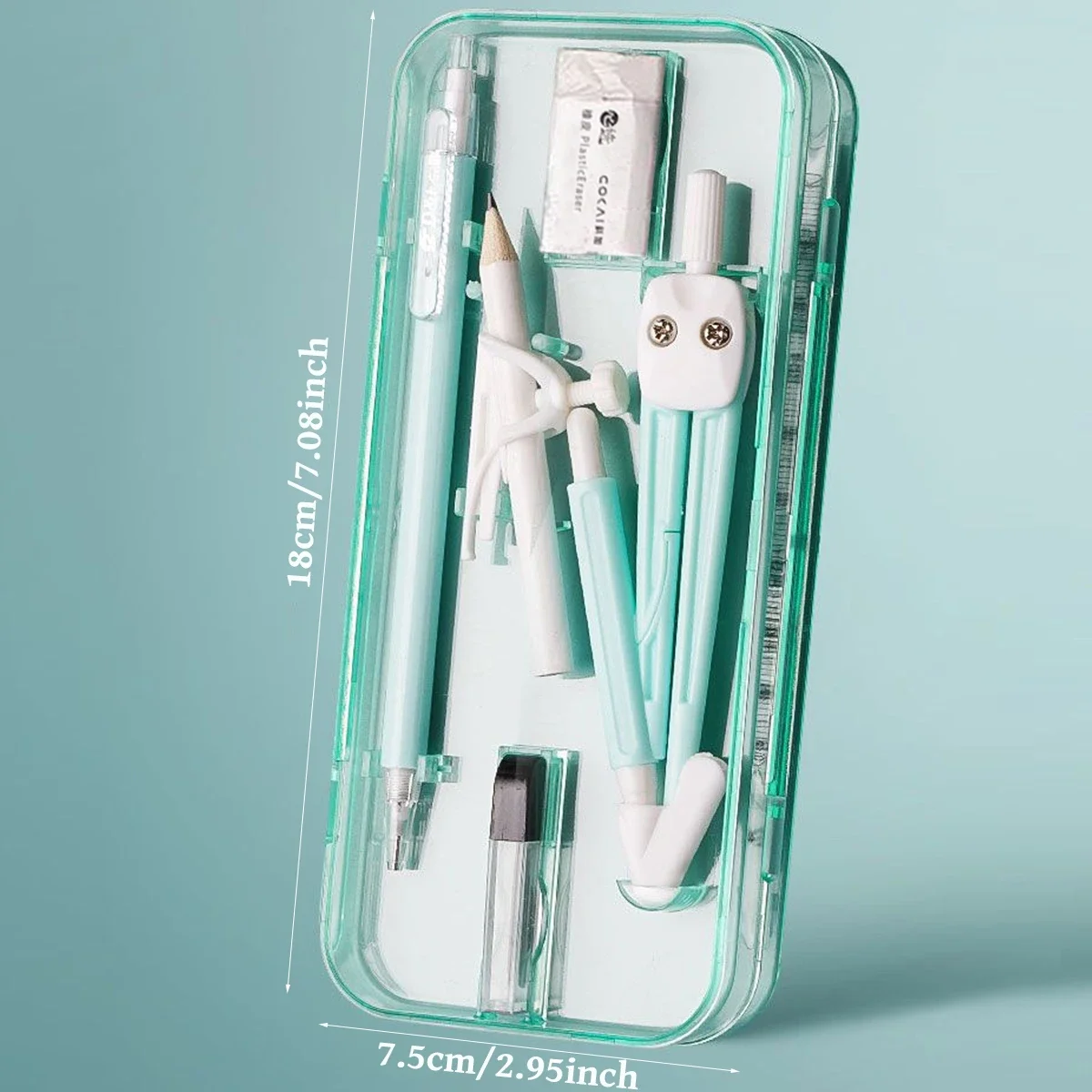 Kawaii 9pcs Ruler Set for Exams Geometry Compass Straight Edge & Protractor Portable Math Drawing Tools Stationery Supplies