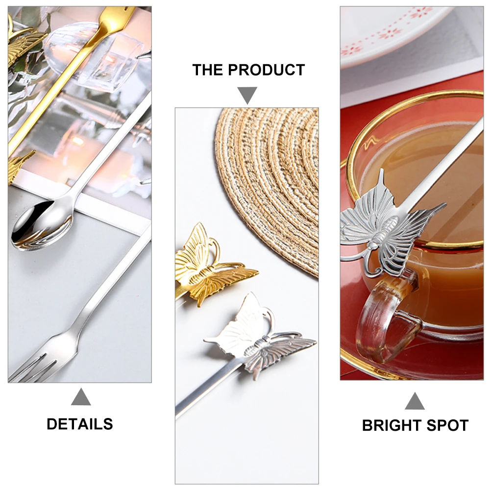 

Butterfly Fork Spoon Set Stainless Steel Lightweight Portable Practical Tableware Daily Use Metal Dinnerware Gift
