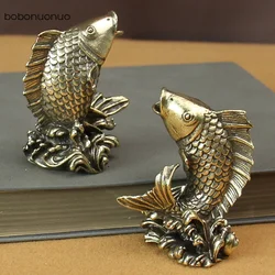Solid Copper Koi Fish Figurines Miniatures Office Desktop Ornament Crafts Gifts Vintage Brass Animal Tea Pets Home Decorations