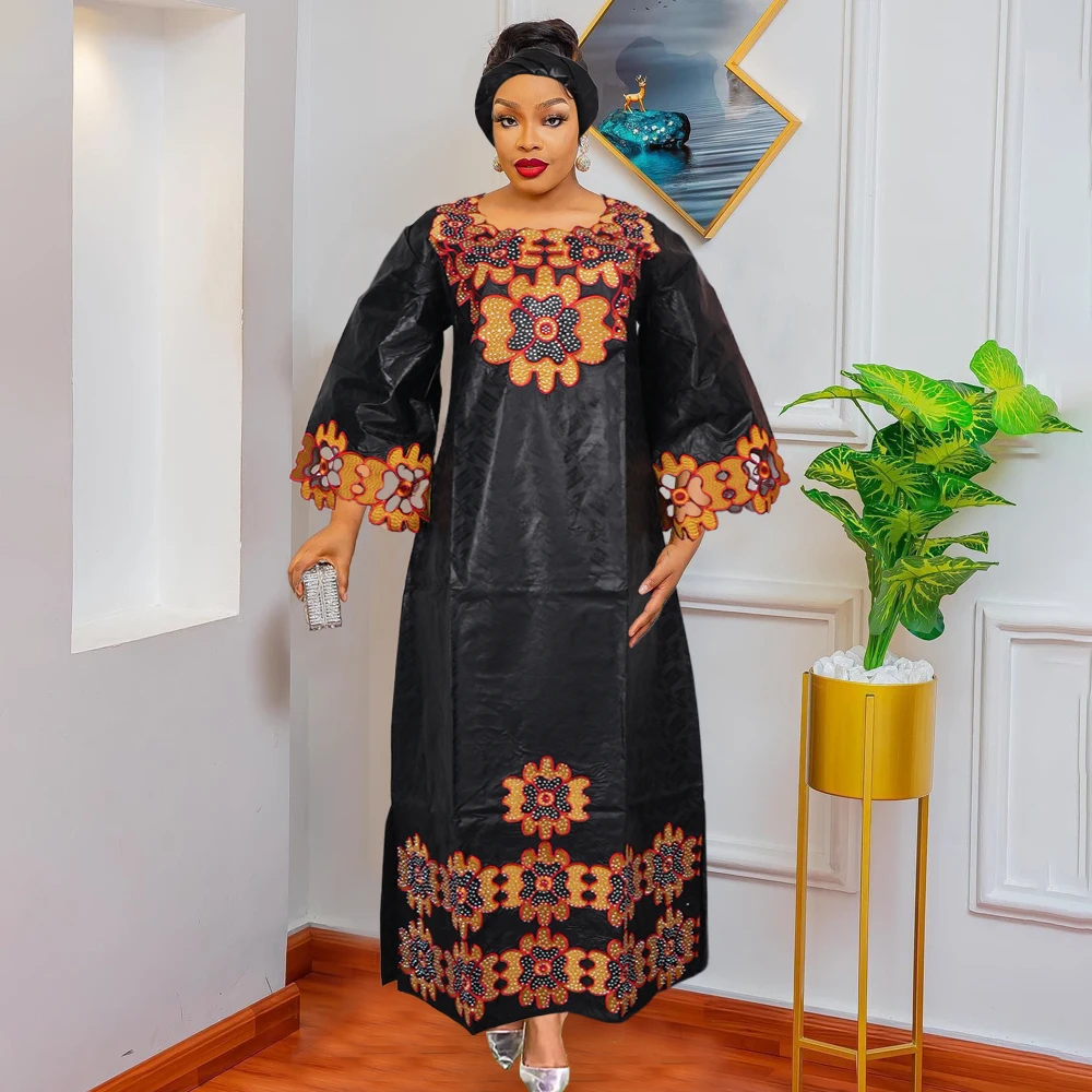 Plus Size African Clothes for Women Dashiki Traditional Bazin Embroidery Evening Gown Nigeria Wedding Party Dresses 2024