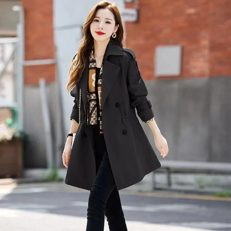 Female Mid Length Version New British Style Windbreaker Coat Women Spring Autumn Versatile Korean Appear Thin Long Sleeved Tops