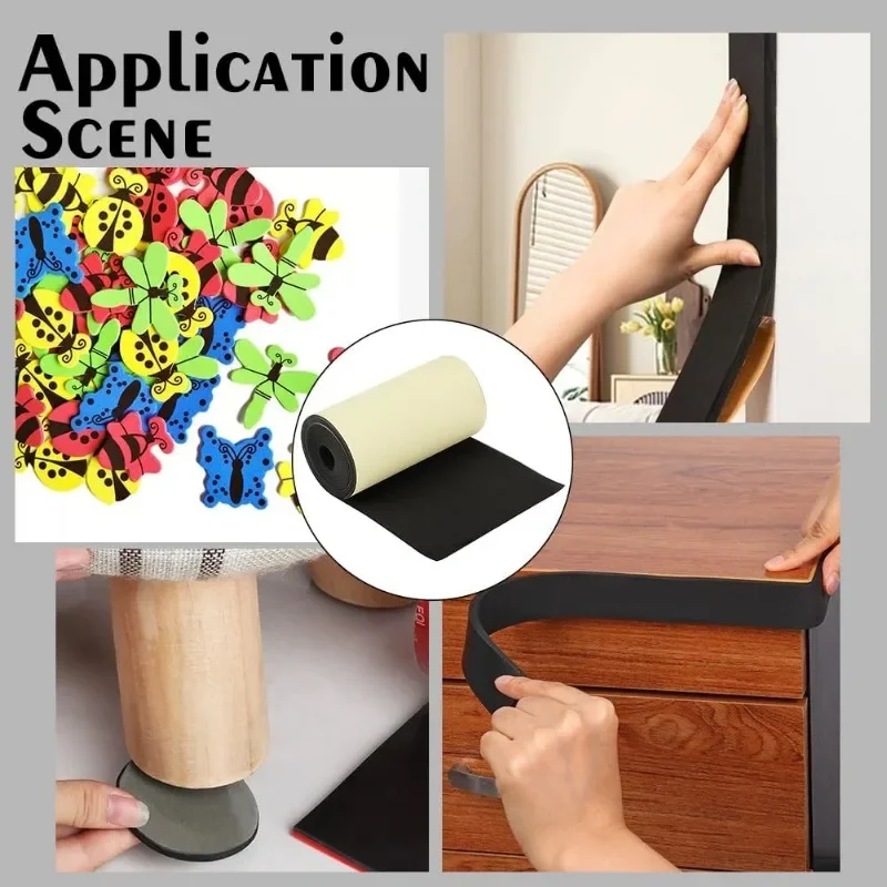 1 Roll Black Self Adhesive EVA Foam Roll 2mm Thick Waterproof Foam Rubber Sheet for Furniture Protecting Gap Filling Costumes