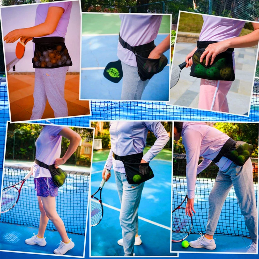 

Mesh Pickleball Band Wasit Pouch Adjustable Belt Storage Bag with Zipper Pocket Waist Hip Ball Bag for Pickleball Accessory