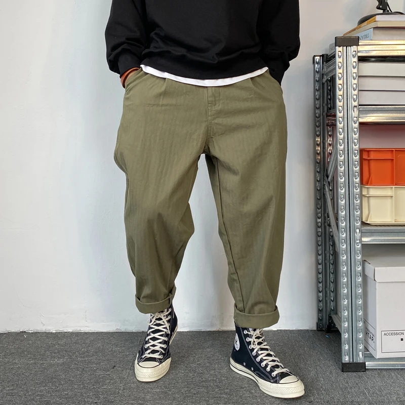 Spring Autumn Korean Fashion Streetwear Khaki Cargo Pants Men Clothing Harajuku Casual Harem Trousers Japanese Baggy Pants