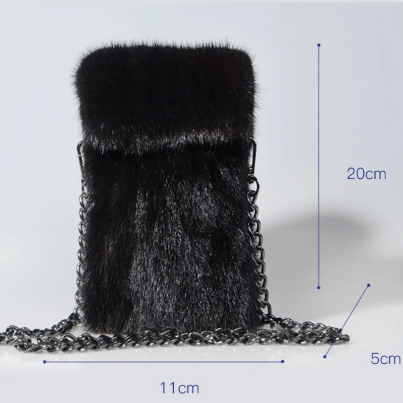 Real Mink Fur Bag Fashion Small Bag For Women Single Shoulder Mobile Phone Bag Furry Natural Fur Handbag Female Shopping Bag