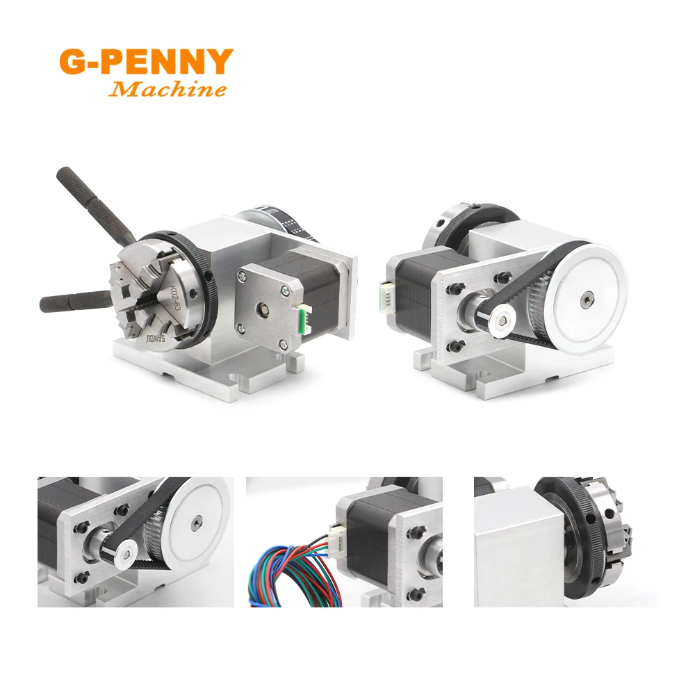 G-Penny 4th Axis Kit With Tailstock Rotate Axis With Nema17 Stepper Motor 50/65mm CNC Dividing Head Rotation 4:1 for Mini Router