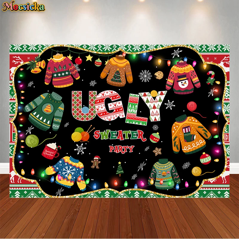 

Mocsicka Photography Background Decor Christmas Sweater Party Xmas Family Portraits Photoshoot Backdrop Props Custom Studio