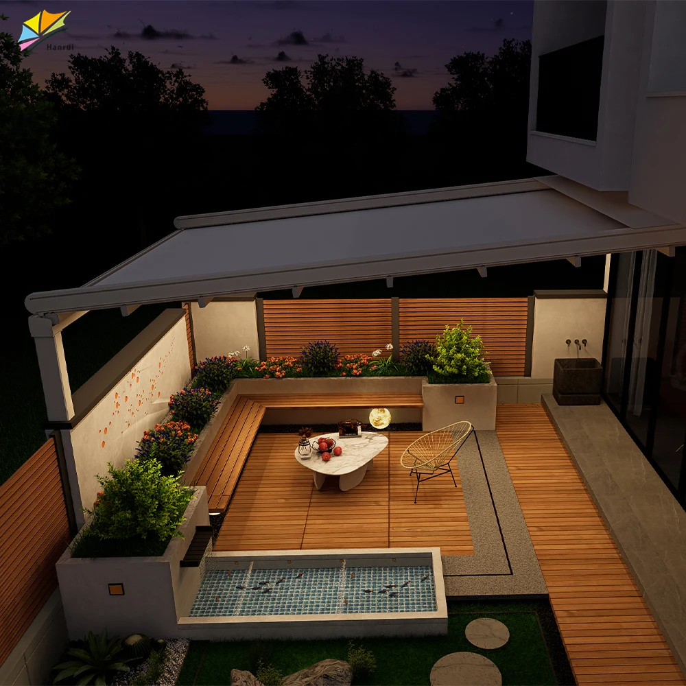 

Custom-made Electric Rainproof Folding Pvc Roof Canopy Pergola Outdoor Remote Control Retractable Pvc Roof Pergola with Led