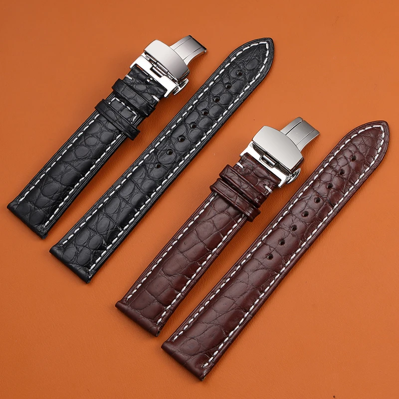 Bracelet de montre en cuir d\'alligator crocodile ultra fin, bracelet souple noir et marron, bracelet à dégagement rapide, 18mm, 19mm, 20mm, 21mm,