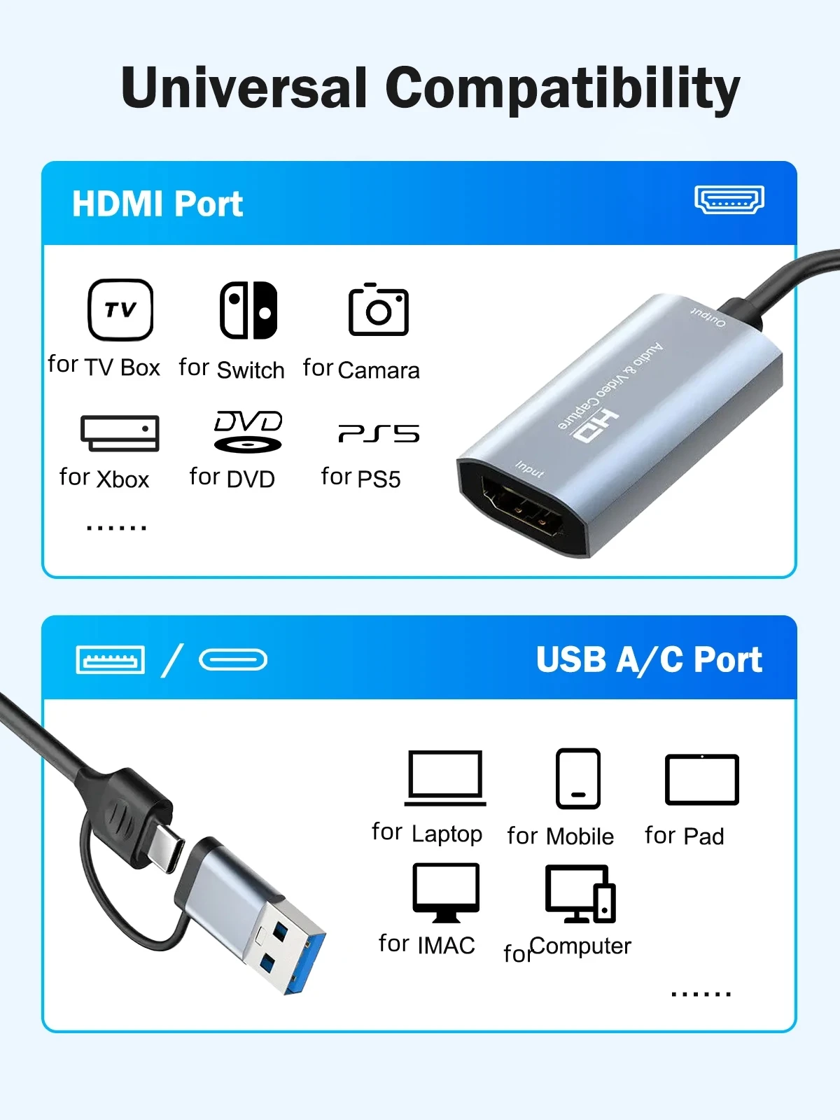 Cartão de captura de vídeo USB 3.0, 4K HDMI para USB Tipo-C, Grabber Box para PS4 e PC 5, computador, câmera, transmissão ao vivo, gravação de reunião