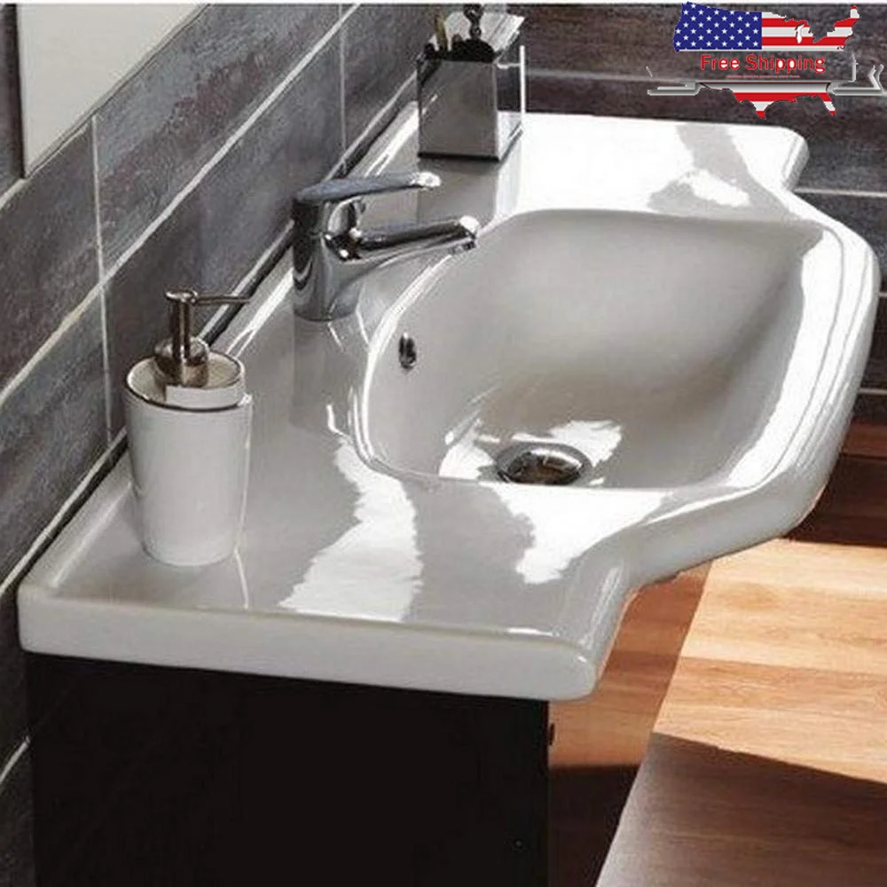 Rectangular White Ceramic Bathroom Sink with Overflow and ADA Compliance