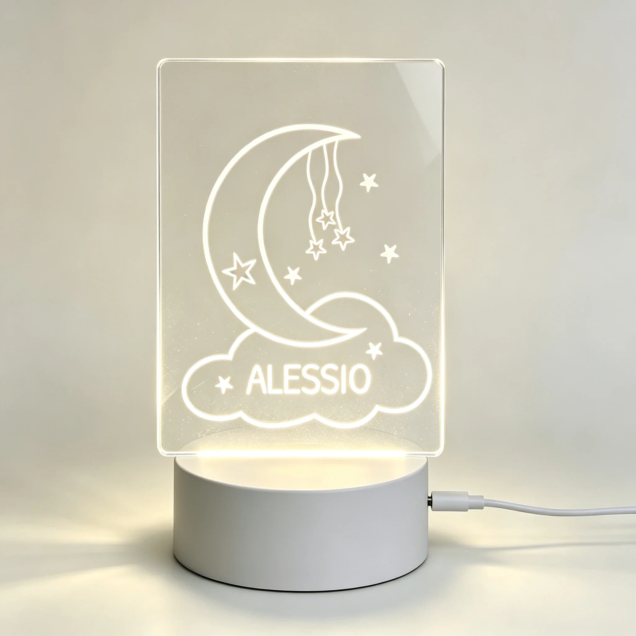 Simple Line Moon Cloud Shooting Star Custom Name Acrylic 3D Lamp Infant Birthday Gift Desk Night Light