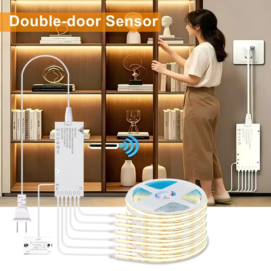 Door-opening Sensor Sync Control LED Strip Light Wine Cabinet Wardrobe Closet DIY Decor Under Cabinet Collection Display Lamp