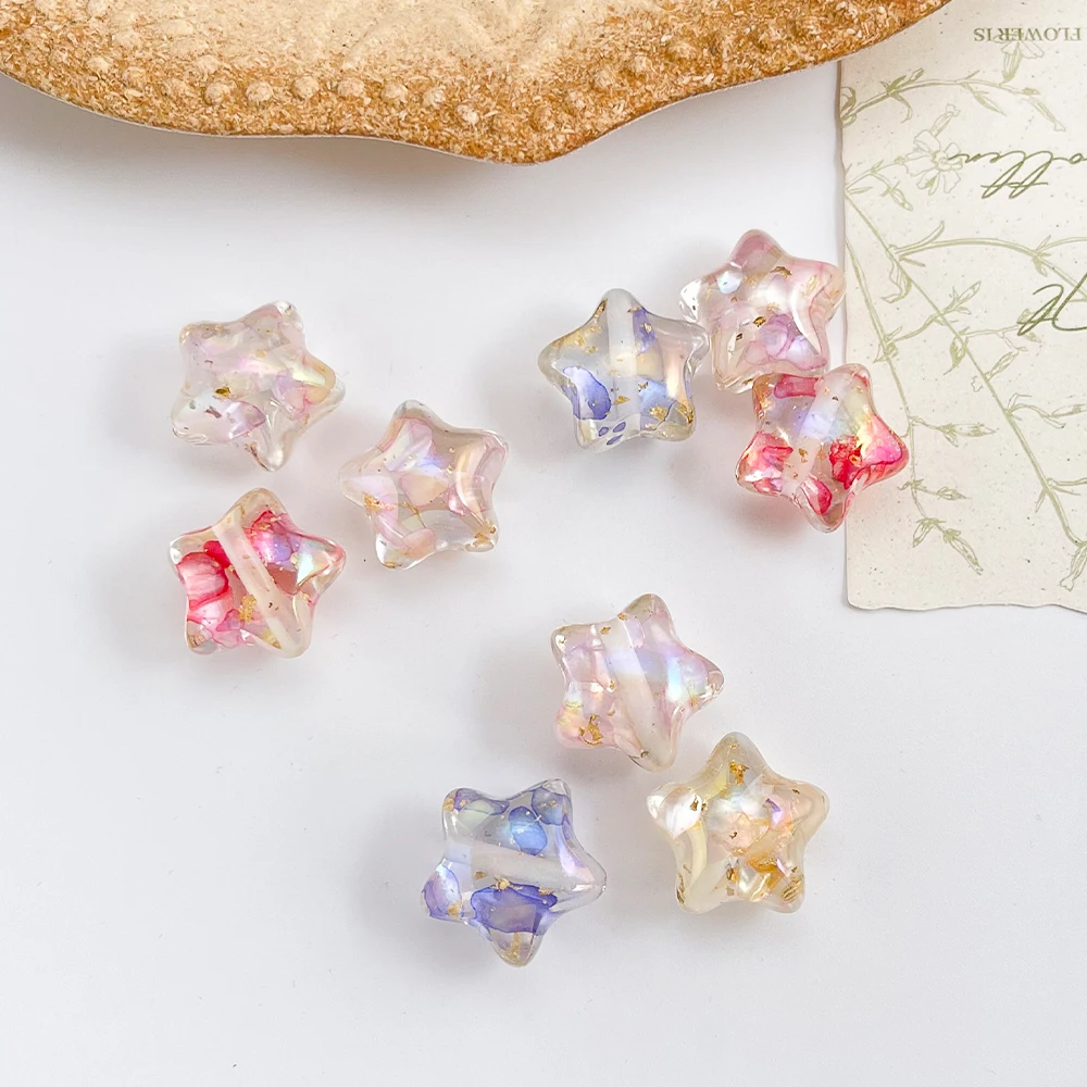 تصميم ودي 50 قطعة 19*20 مللي متر يدوية الصنع/تأثير شل أورورا/خرز راتينج ذاتي الصنع/شكل نجمة/إكسسوارات مجوهرات/صنع الخرز # 19548 #1