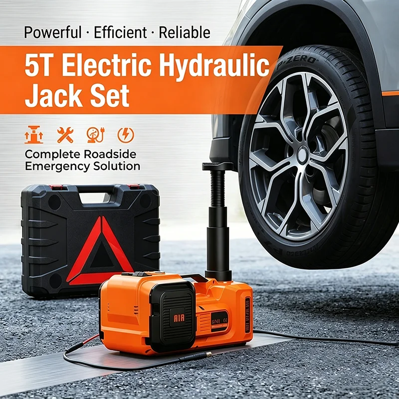 Gato hidráulico eléctrico para coche 5T con bomba inflable incorporada, luz LED, para SUV y camiones, cambio de neumáticos, 450mm, llave de motor, ¡Oferta!