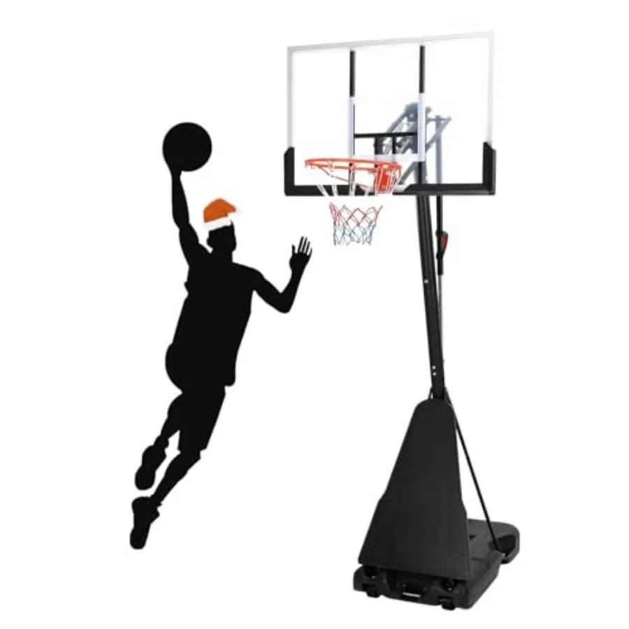 

Outdoor portable basketball hoop for driveway, backyard, or swimming pool use; shatterproof 47 in backboard with rebound plate;
