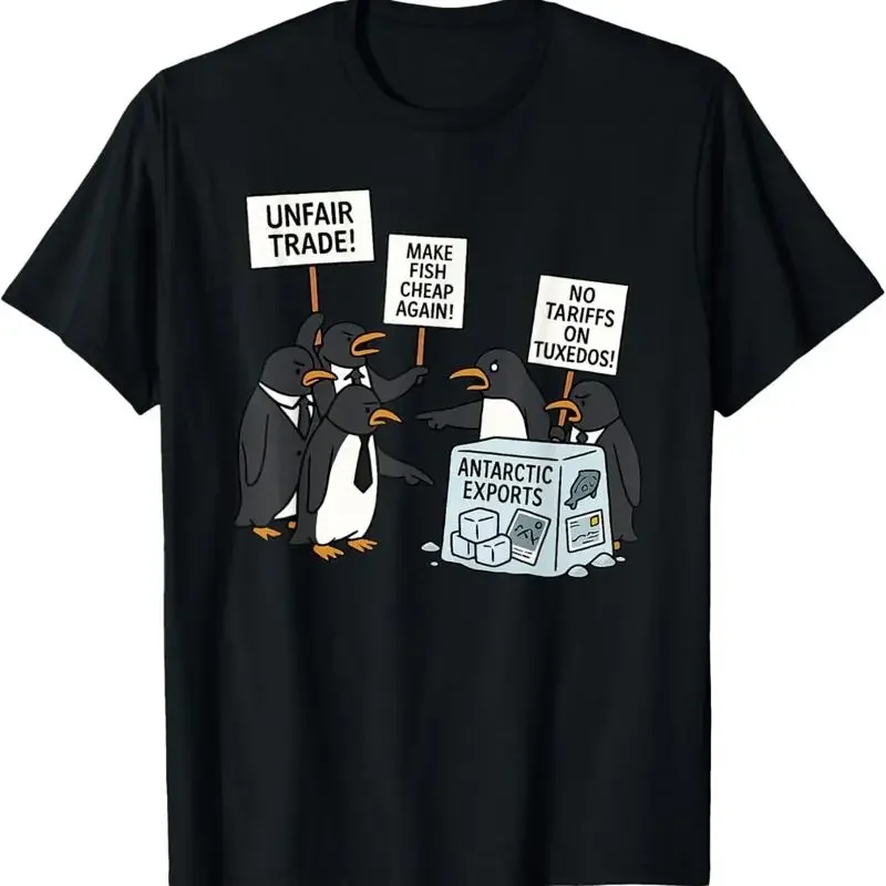 Penguins Protest Against Tariffs Funny Penguin Tariff T Shirt Unisex