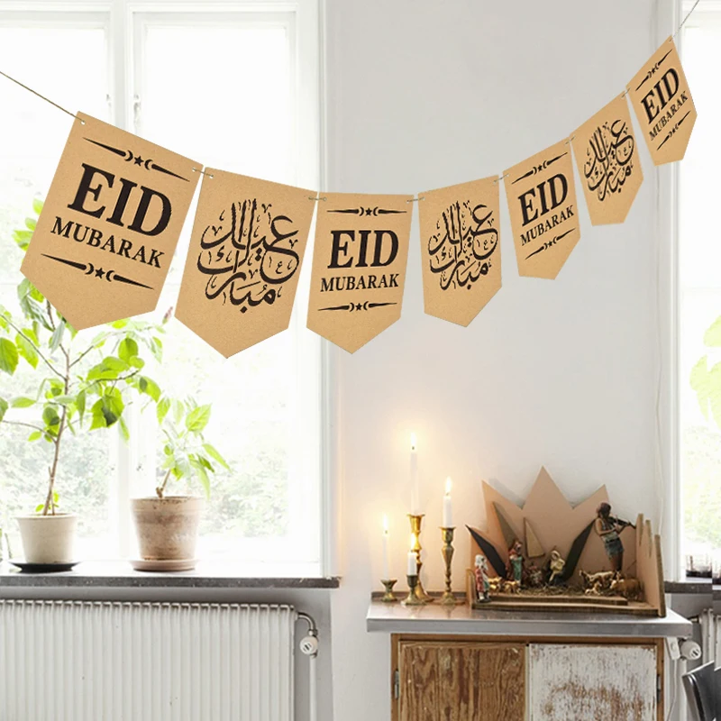 1set paper banner EID Mubarak cartoon sheep pendant for Ramadan Kareem DIY home decoration accessories Islamic party supplies