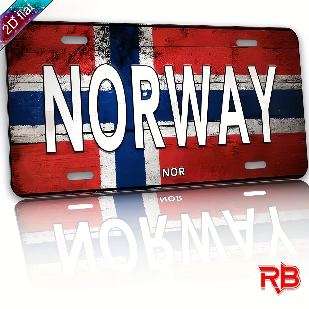 Norway National Flag Vintage License Plate Style Aluminum Metal Sign Retro Scandinavian Travel Souvenir Wall Art Decor for Home