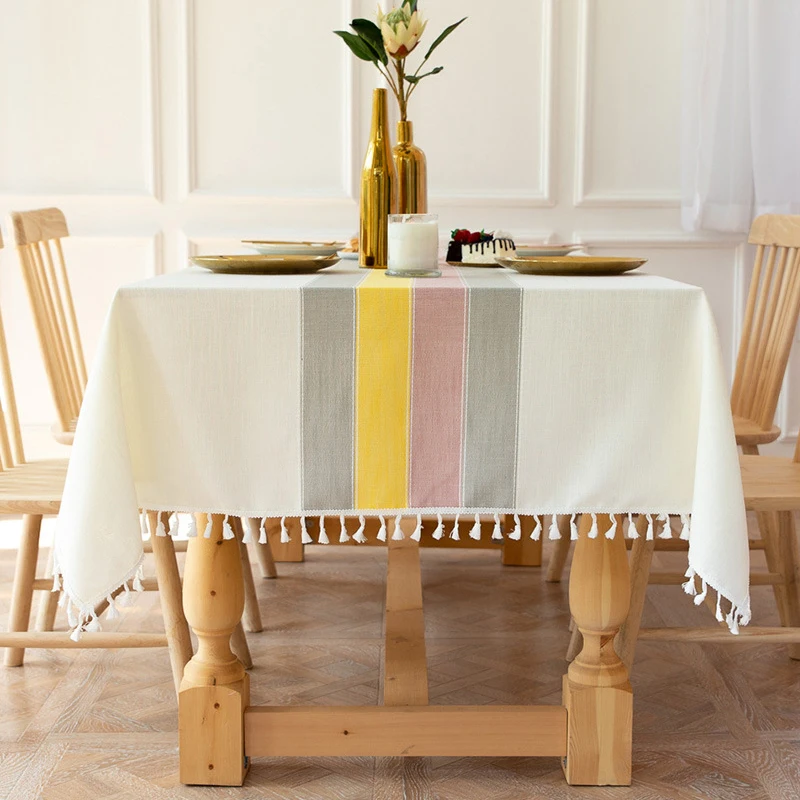 

Cotton Linen Tablecloths,Wrinkle Free Anti-Fading Jacquard Table Cloth,Tassels Rectangle Indoor Outdoor Dining Table Cover