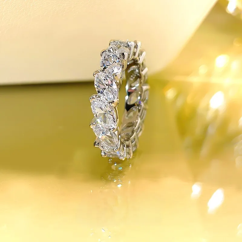 الأزياء والمجوهرات S925 الفضة الاسترليني عين الحصان خاتم الماس للنساء، الأوروبية والأمريكية Instagram خاتم الماس الكامل