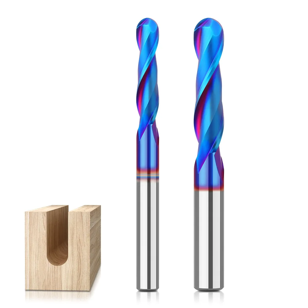 1 PC R3.175 Ball Head 8mm 1/4 Shank 1PC Tungsten Steel Drill Bit Nano Blue Coated Cutter Carbide Router Bit CNC End Milling Bit