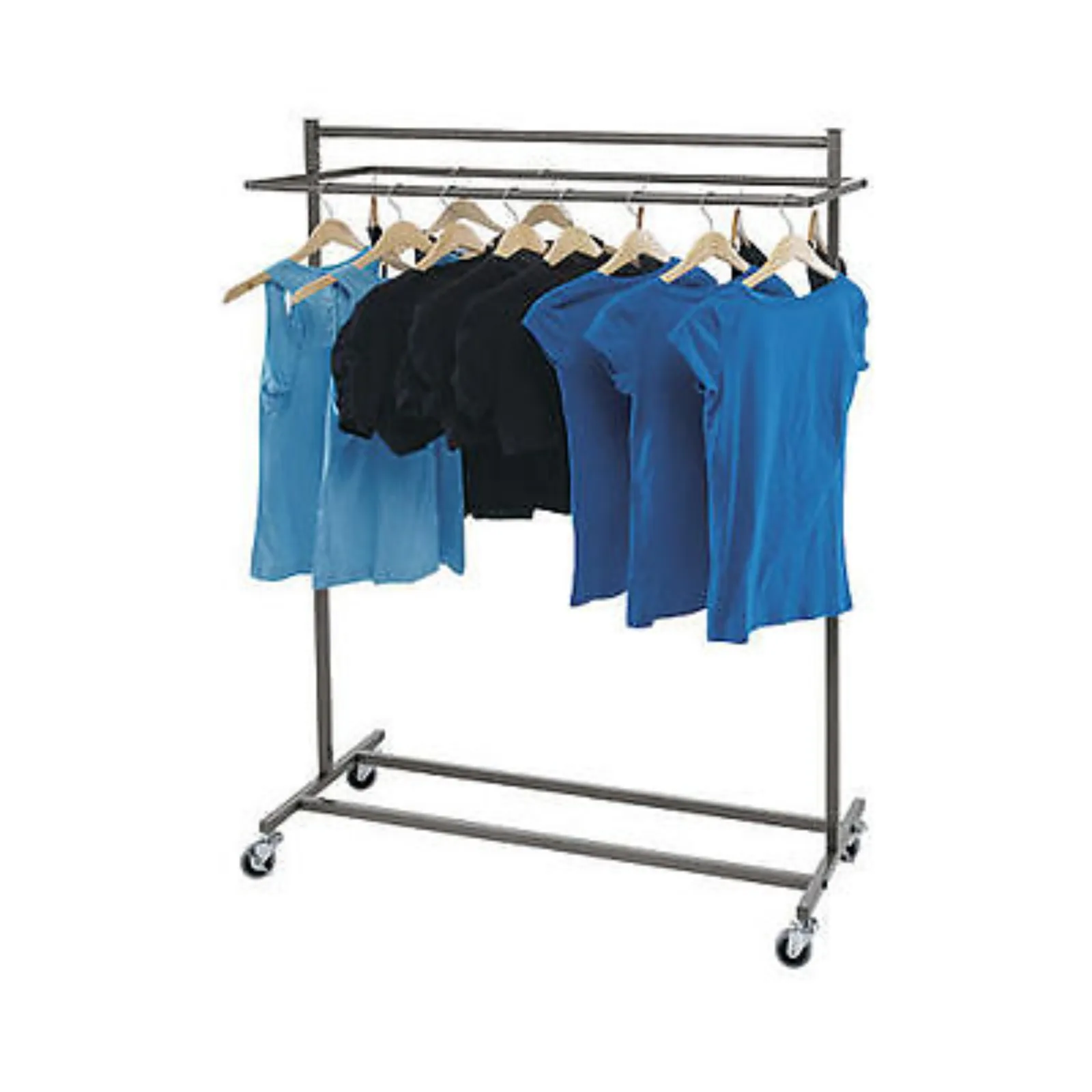 US Clothing Rack Steel Double Rail Salesman Retail Store Garment Rolling 48