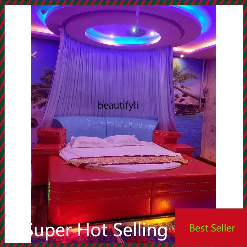 

Hotel Water Bed Bed & Breakfast Furniture Light Luxury Electric round Bed Theme Couple Apartment Hotel Luxury Master Bedro