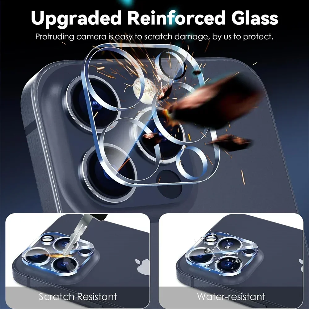 For Iphone 11 12 13 14 15 Pro Max 14 15 Plus 2 Pcs Dual Layer Design Tempered Glass Camera Lens Protection Film