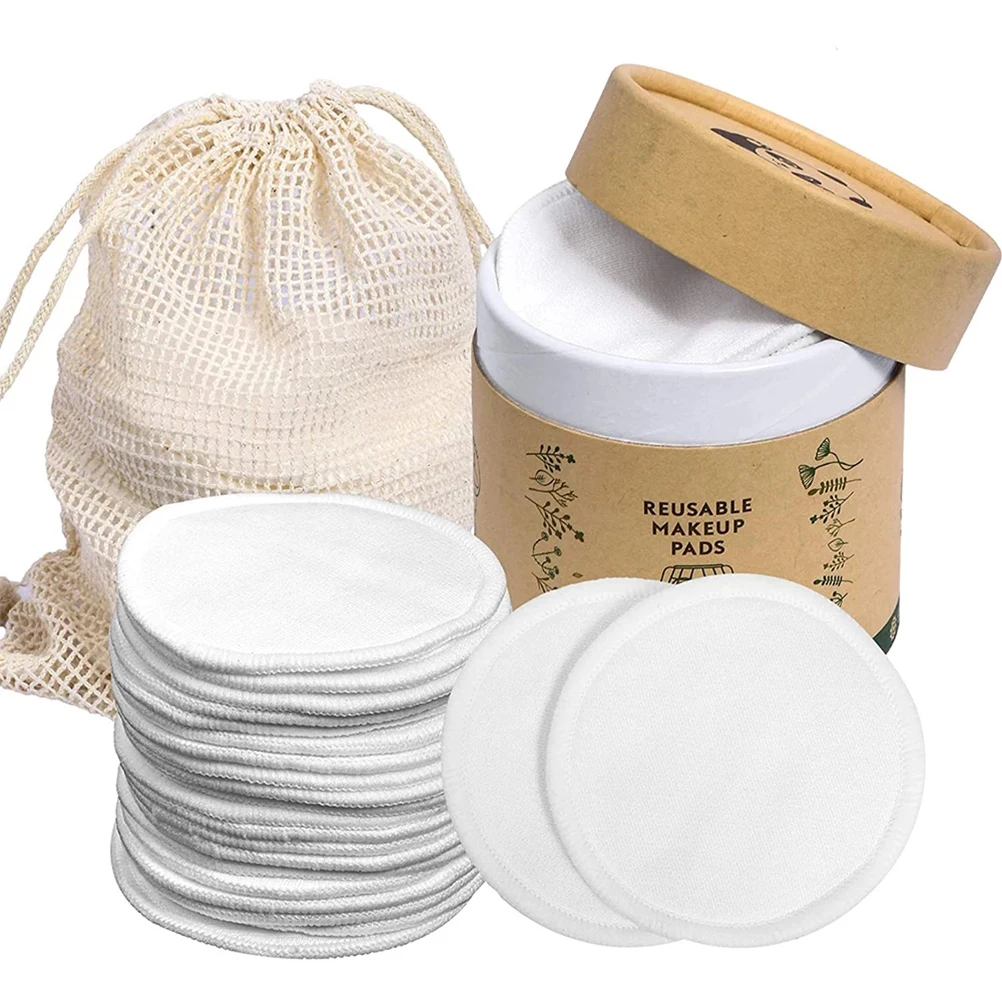 Reusable Makeup Remover Pads 20 Pcs Washable Cotton Rounds with Cotton Laundry Bag and Round Box for Storage