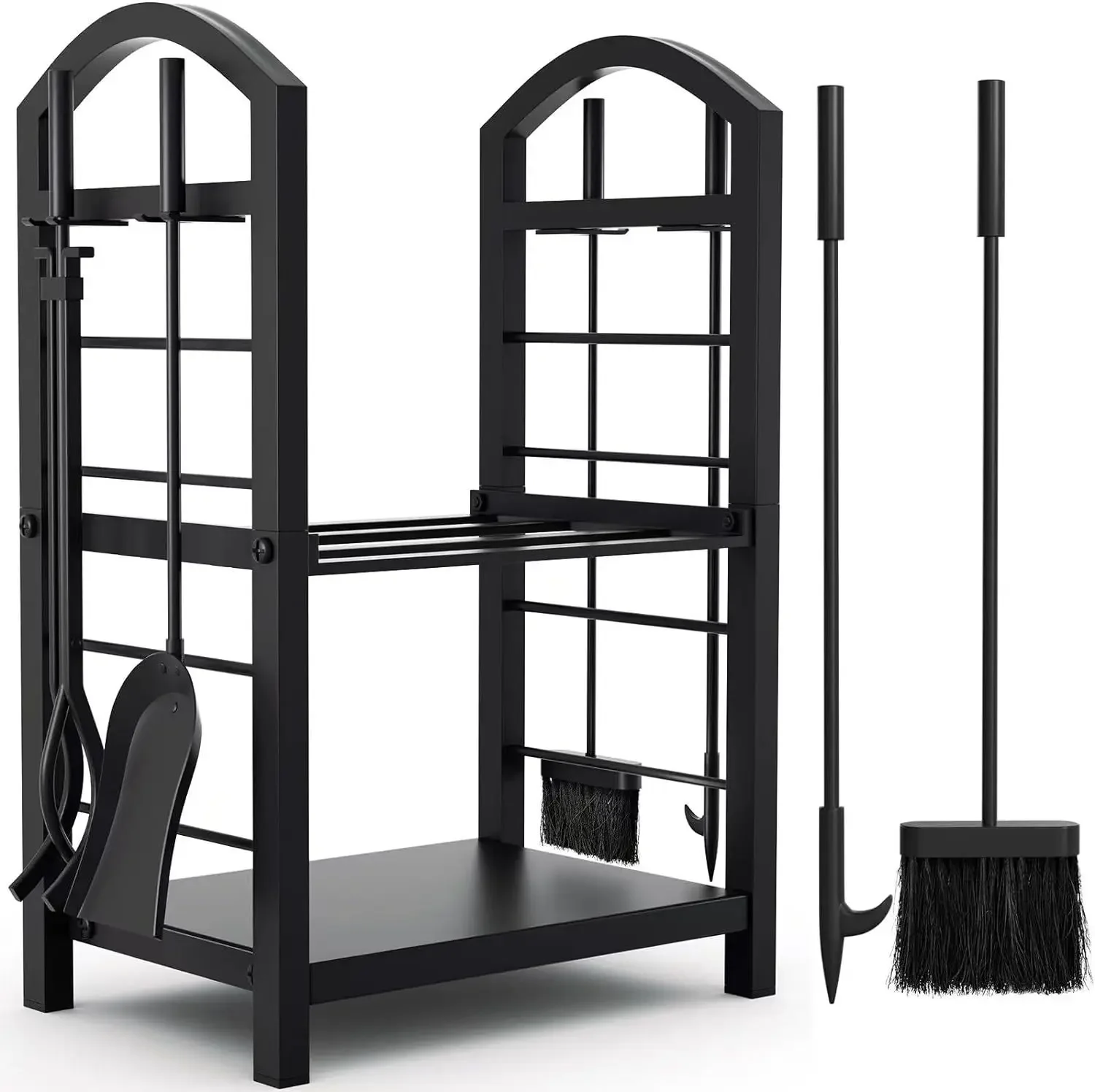 Firewood stand Fireplace Tool holder Indoor wood Fireplace Outdoor wood Wood storage Stacked Black Match