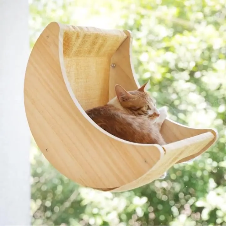

Wooden Cat Window Hammock with Suction Cups - Hanging Swing Bed Perch for Cats & Small Dogs | Space-Saving Pet Lounger